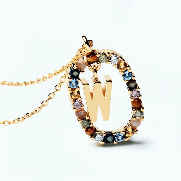 Colorful Gemstone Letter Necklaces Heycuzi W Gold 