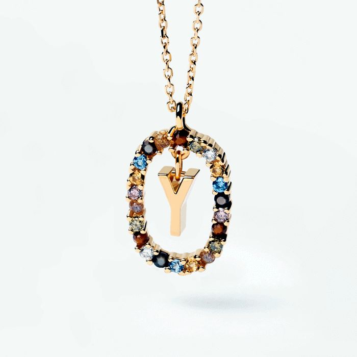 Colorful Gemstone Letter Necklaces Heycuzi Y Gold 