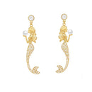 Blue Mermaid Inlaid Zircon Earrings COMOSO Gold WITHOUT GIFT BOX 